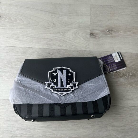 Loungefly Wednesday Addams Nevermore Uniform Cosplay Crossbody Bag black NWT - Picture 9 of 12